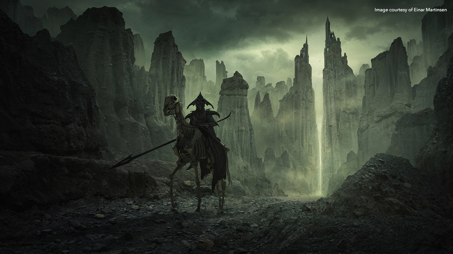 Mythical figure on a skeletal horse