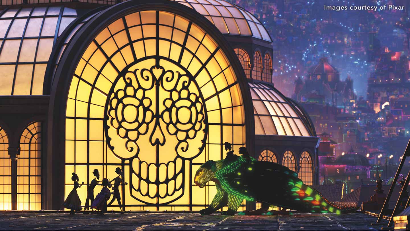 Large colourful building and creature