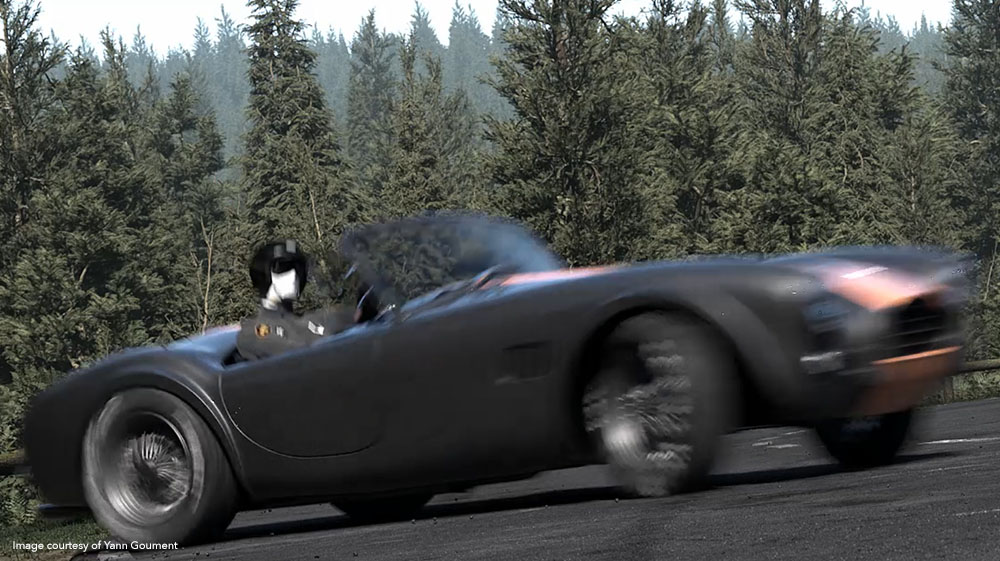 Green racecar in woods made with Modo 17.0