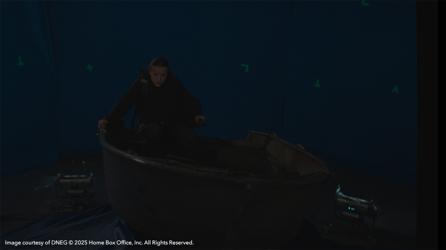 Ellie in boat on stormy sea in The Last of Us season 2