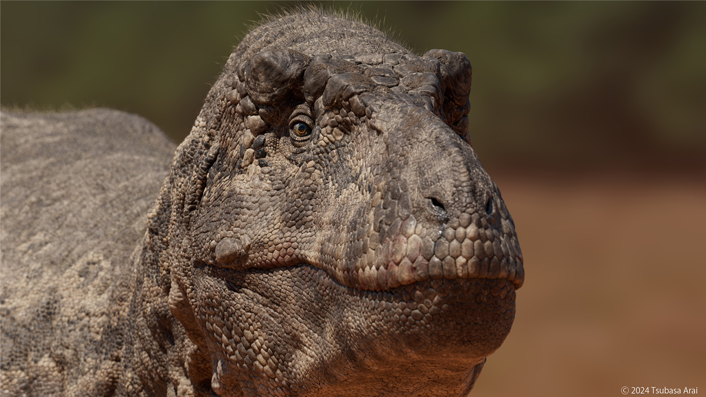 Dinosaur close-up, textured in Mari