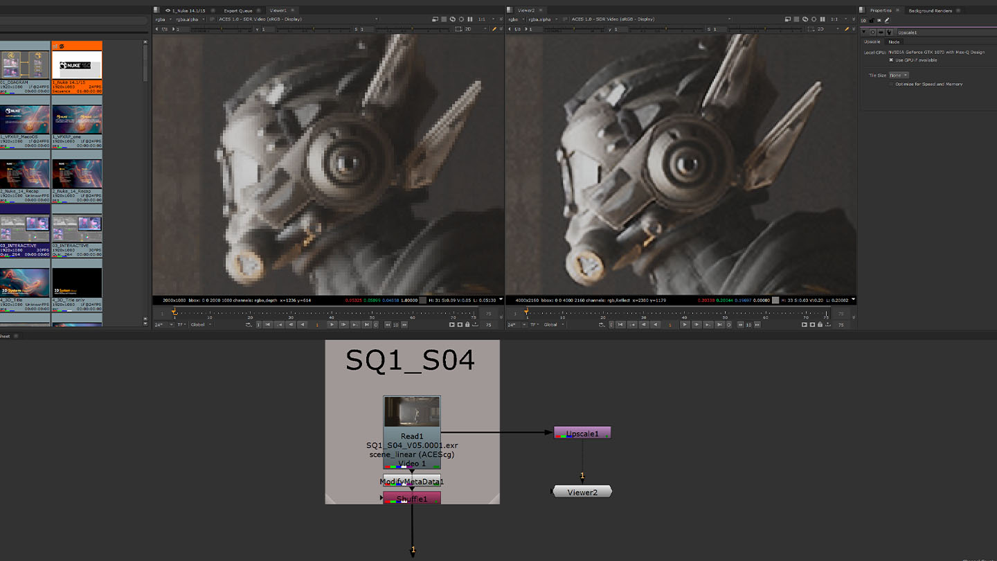 Nuke UI showing Upscale node