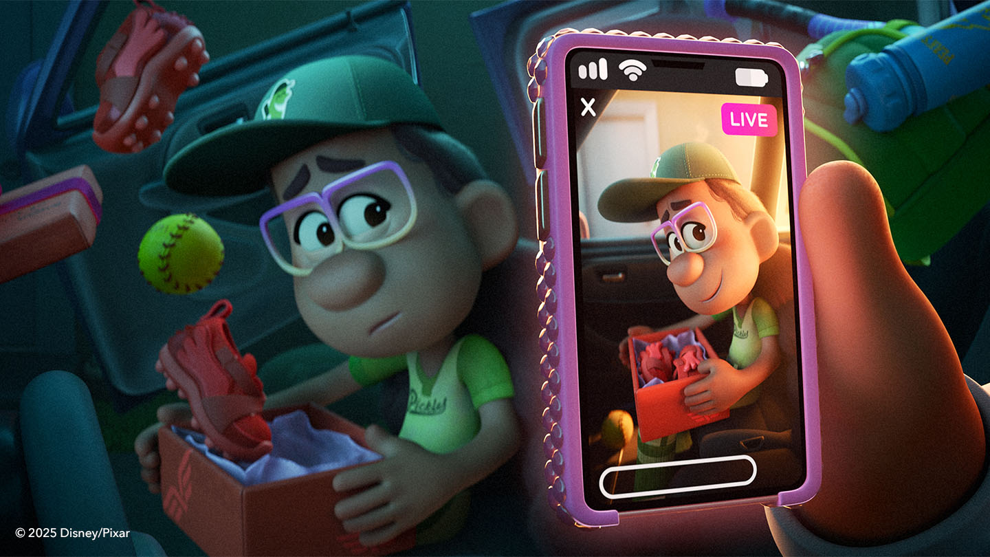 Rochelle on smarphone screen in Pixar's Win or Lose