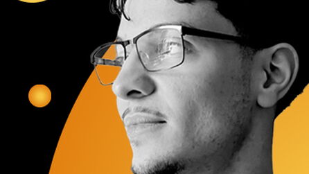 Artist Spotlight: Ahmed Khelladi black and white image of Ahmed against black and yellow 