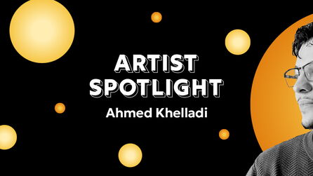 Artist Spotlight: Ahmed Khelladi black and white image of Ahmed against black and yellow background
