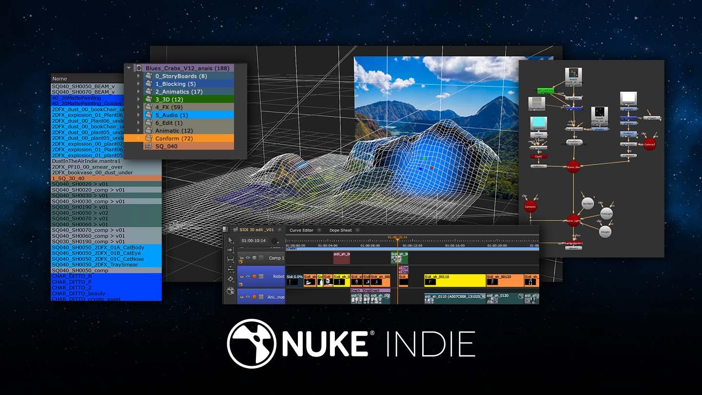 Nuke Indie being used to produce the visual effects for a scene in a mountainous region.