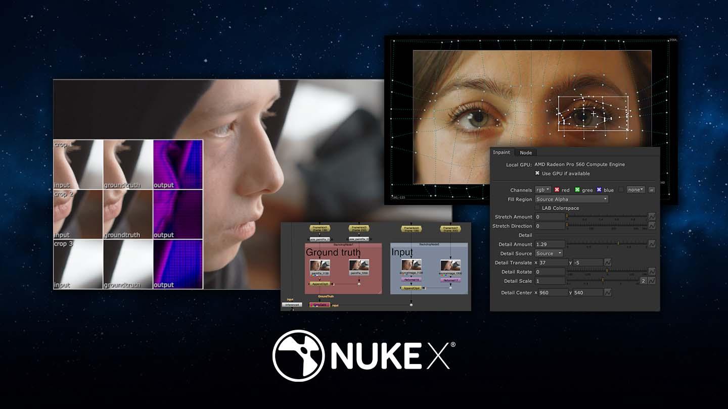 NukeX being used to alter the appearance of two human faces.
