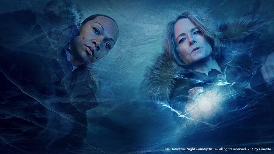 Kali Reis and Jodie Foster as Detectives Evangeline Navarro and Liz Danvers in True Detective: Night Country