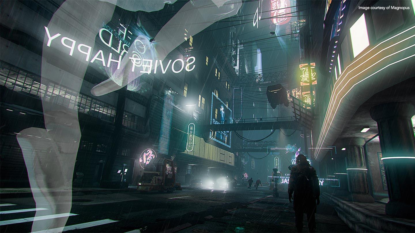 Noir cyberpunk streets in 3D