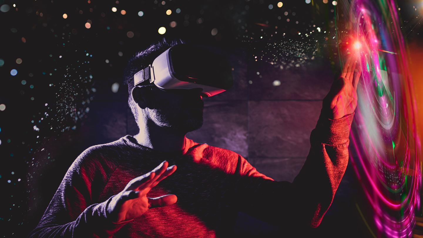 A man with VR in space