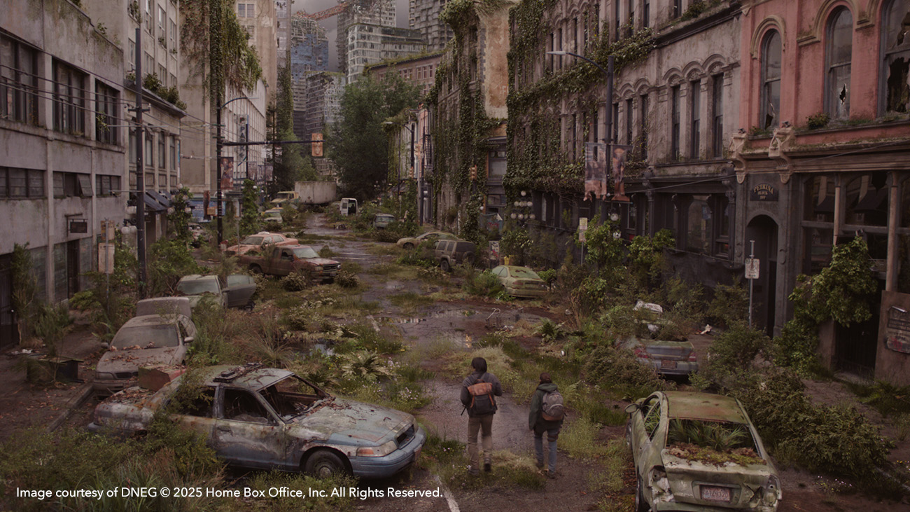 Overgrown Seattle street in The Last of Us season 2